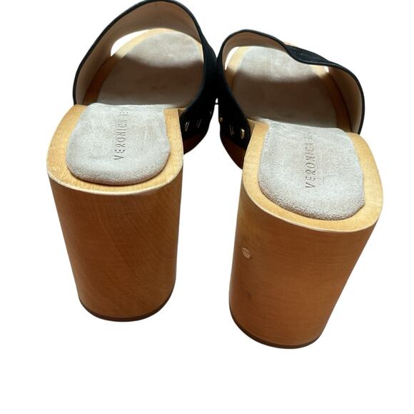 Veronica Beard Hannalee‎ Suede/Wood Clog Platform Sandal  Black 9 - Picture 5 of 8